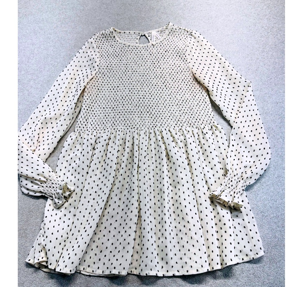 Seraphine Maternity Top Women Size 4 Ivory Black Swiss Dot Smocked Classic Flowy
